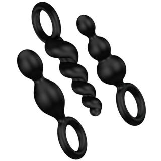 Satisfyer Booty Call - szilikon, vízálló anál dildó szett - 3 részes - 13,5/14 cm (fekete)