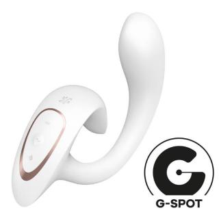 Satisfyer G For Goddess 1 - szilikon, akkus, G-pontos, vízálló, csiklóizgató és G-pont vibrátor - 18,5 cm (fehér)