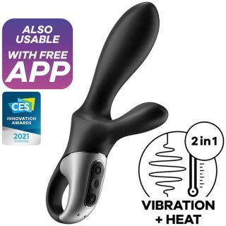 Satisfyer Heat Climax Plus - szilikon, okos, akkus, vízálló, csiklóizgatós, melegítős anál vibrátor - 20,5 cm (fekete)