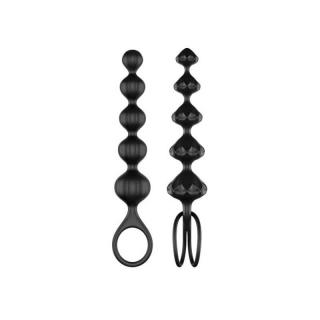 Satisfyer Love Beads - szilikon, vízálló anál golyósor - 2 részes - 20/27,5 cm (fekete)
