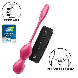 Satisfyer Love Birds 2 - szilikon, távirányítós, okos, akkus, vízálló gésagolyó - 22,2 cm (piros)