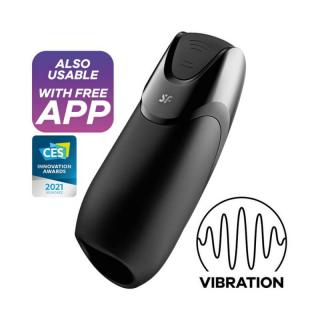 Satisfyer Men Vibration+ Connect App - szilikon, okos, akkus, vibrációs makk vibrátor (fekete)