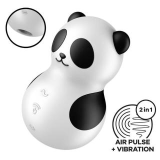 Satisfyer Pocket Panda - szilikon, akkus, vízálló, léghullámos csiklóizgató vibrátor - 8,9 cm (fehér-fekete)