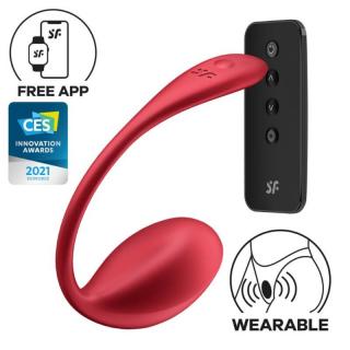 Satisfyer Shiny Petal - szilikon, okos, akkus, távirányítós, G-pontos, vízálló vibrációs tojás - 11 cm (piros)