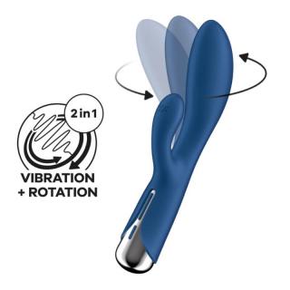 Satisfyer Spinning Rabbit 1 - szilikon, akkus, G-pontos, vízálló, csiklókaros vibrátor - 20 cm (kék)