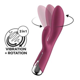 Satisfyer Spinning Rabbit 1 - szilikon, akkus, G-pontos, vízálló, csiklókaros vibrátor - 20 cm (piros)