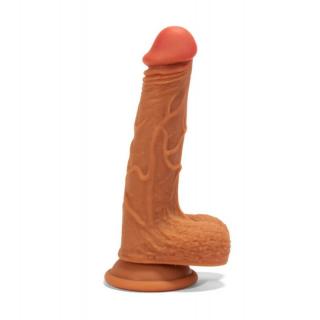 X-Men 8.3" Double Layer Silicone Dildo - szilikon, letapasztható, herés, élethű dildó - 21 cm (barna)