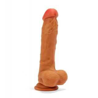 X-Men 8.4" Dual Layered Dildo - szilikon, letapasztható, herés, élethű dildó - 21,3 cm (barna)