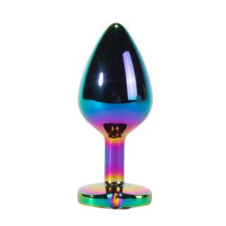 X-Men Secret Shine Metal Butt Plug Rainbowheart L - fém, vízálló anál dildó - L méret - 9,5 cm (színes)