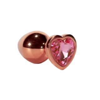 X-Men Secret Shine Metal Butt Plug Rose Gold Heart L - fém, vízálló anál dildó - L méret - 9,5 cm (arany-rózsaszín)