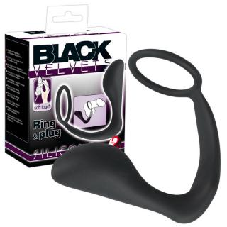 You2Toys Black Velvets - szilikon análujj vízálló péniszgyűrűvel (fekete)