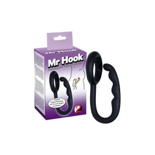 You2Toys Mr Hook - szilikon, vízálló péniszgyűrű análrúddal (fekete)
