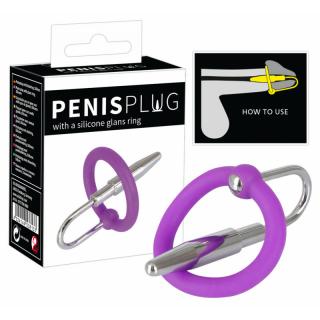You2Toys Penis Plug + Silicone Glans Ring - szilikon makk gyűrű húgycsőkúppal (lila-ezüst)