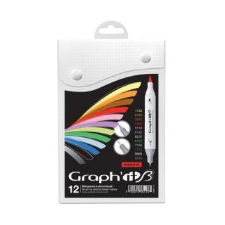 GRAPH'IT kétvégű (ecset/tű) alkoholos filctoll 12db