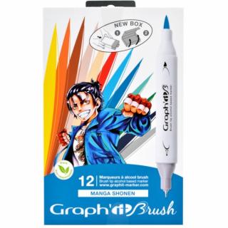 GRAPH'IT kétvégű (ecset/tű) alkoholos filctoll manga Shonen 12db.