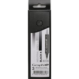 GRAPH'IT kétvégű (vágott/normál) alkoholos filctoll fekete-fehér/blackwhite 3 db