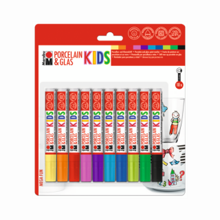 Marabu KIDS PORCELAIN  GLAS porcelán és üveg filctoll készlet "Mega Fun" 10 x 1-3 mm