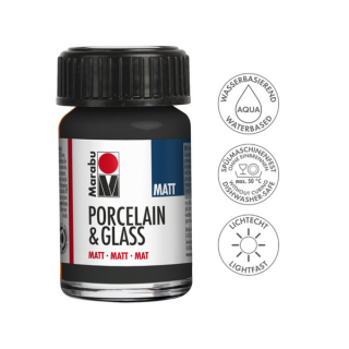 Marabu Porcelain  Glass Matt porcelán és üvegfesték 073 fekete 15 ml