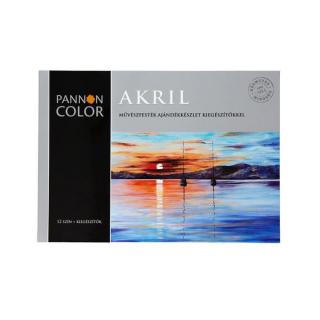 Pannoncolor akrilfesték ajándék készlet 12 szín+6 kiegészítő