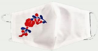 Hímzett maszk Fehér, piros virág 22 cm