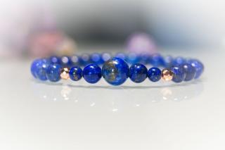 Lápisz Lazuli/ Lazurit növekvő méretű gyöngyökből, mini Hematittal