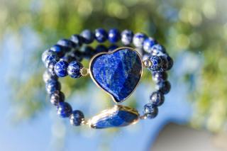 Lápisz lazuli (Lazurit) szív szelet karkötő Imperiál jáspissal