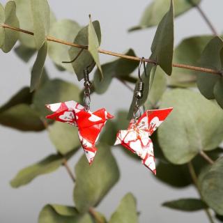 Origami fülbevalók - Galambpár- piros