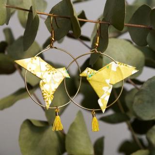 Origami Galambpár pomponnal- sárga