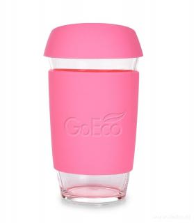 GoEco® KELIMERO® Üveg bögre szilikon pánntal és fedéllel 500 ml - rózsaszín