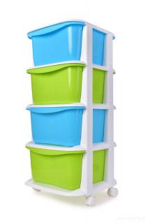 QUATRO REGAL Gurulós műanyag tároló 4 fiókos - kék/zöld