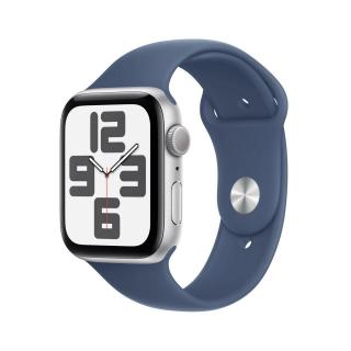 Apple Watch SE (2024) GPS 44mm ezüst alumínium tok, farmerkék sportszíj M/L EU MXER3
