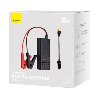 Baseus autós kiegészítő, Power Inverter, áram átalakító IGBT 300W/ 220V (C+U + dupla EU csatlakozó)