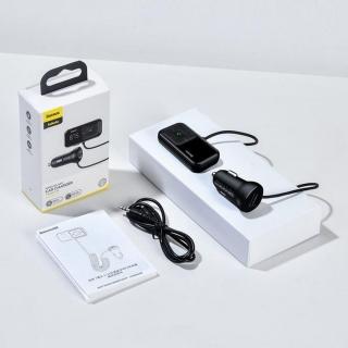 Baseus autós töltő Bluetooth FM Transmitter T-típus S-16 kijelzővel 2xUSB MicroSD fekete (CCMT000201