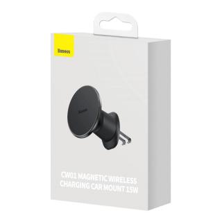 Baseus CW01 vezeték nélküli autós gyorstöltő 15W (szellőzőrácsra), MagSafe, fekete (C40141001111-00)