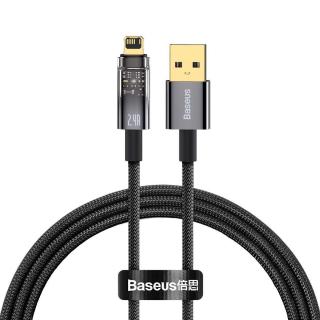 Baseus Explorer USB - Lightning töltő- és adatkábel, automatikus kikapcsolással, 2.4A, 1m, fekete