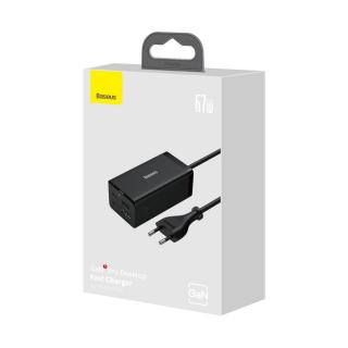 Baseus GaN5 Pro asztali gyorstöltő USB + 2x USB-C + HDMI, 67W 1,5 m-es tápkábellel + USB-C - USB-C a