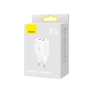 Baseus hálózati töltő, Compact töltő U+U, 10.5W, EU, fehér (CCXJ010202)