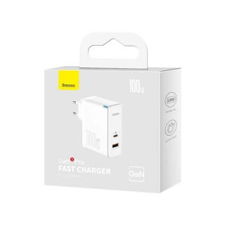 Baseus hálózati töltő, GaN5 Pro gyorstöltés C+U, PD3.0, gyorstöltés 4.0 +, AFC, 100W, EU, fehér (C