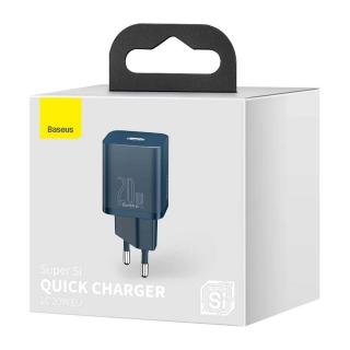 Baseus hálózati töltő szett, Super Si 1C PD gyorstöltő 20W, kék (CCSUP-B03)