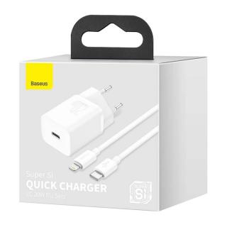 Baseus hálózati töltő szett Super Si 1C QC, Type-C  Lightning kábellel 1m, 20W, fehér (TZCCSUP-B02)