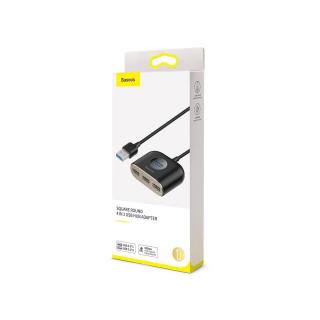 Baseus HUB, Square Round, 4-in-1 USB-A bemenetről USB Adapter USB3.0x1 + USB2.0x3 1m, fekete (CAHUB-