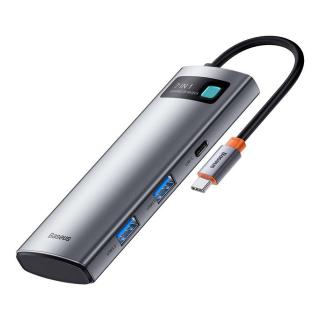 Baseus Metal Gleam HUB, 7-in-1 multifunkciós, (USB-C - 2x USB 3.0, PD 100W / HDMI 4K 30Hz /  USB-C b