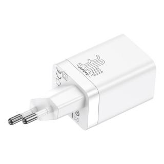 Baseus Super Si Pro hálózati gyorstöltő, USB-C/A, PD 3.0, QC 3.0, 30W, fehér EU  (CCSUPP-E02)