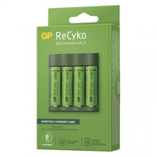 GP Akkumulátor töltő B421 4x AAA újratölthető akkumulátorral, 2100 mAh, 1.2V, zöld EU