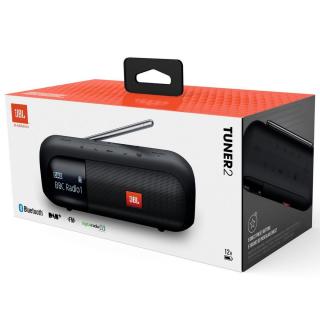 JBL Tuner 2 hordozható bluetooth hangszóró FM/DAB/DAB+ rádióval, fekete EU