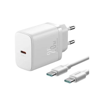 Joyroom Travel Charger Type-C hálózati töltő, PD 25W Type-C - Type-C kábellel, 1m, fehér (JR-TCF11)