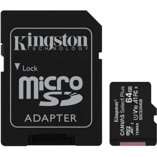 Kingston Canvas Select Plus MicroSD memóriakártya 64GB Class 10 + Adapter SDCS2/64