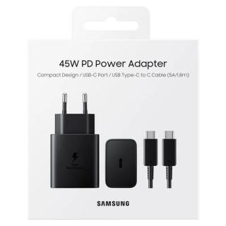 Samsung EP-T4510XBE 45W hálózati töltőfej USB Type- C kábellel, PD3.0, PDO/PPS, fekete (EP-T4510XBEG