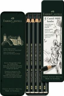 CASTELL 9000 Jumbo ceruzák 5 db -fém doboz (Faber Castel -)