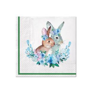 Decoupage szalvéták - Bunnies with Wreaths  - 1db